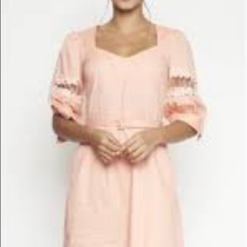 Esley Peach Dress with Sleeve Detail Lace Pockets Belted Waist Size L.